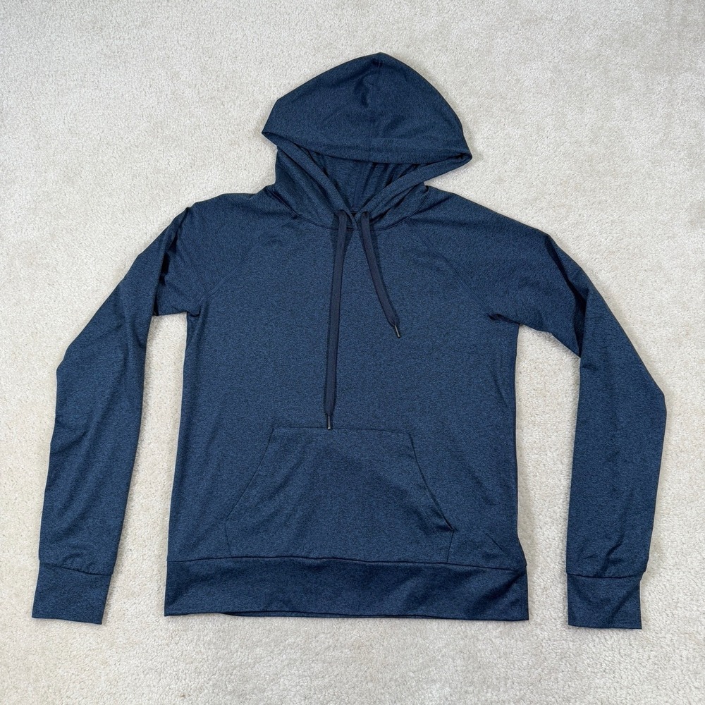 Quince FlowKnit Pullover Hoodie  Womens Small Blue Stretch Long Sleeve
